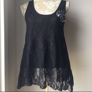 Daytrip black lace tank top with polka dot flower
